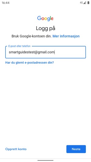 Skriv inn e-postadresse og velg Neste