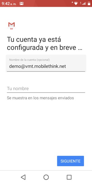 Déle a su cuenta un nombre y escriba su nombre. Seleccione SIGUIENTE