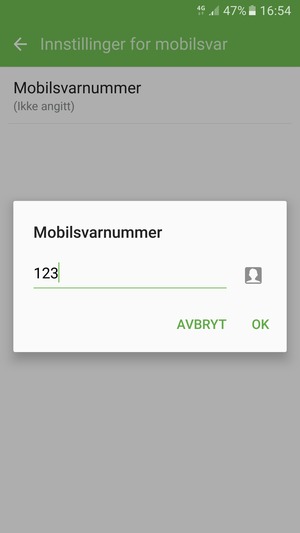 Skriv inn Mobilsvarnummer og velg OK