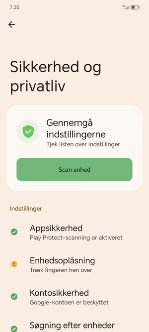 For at aktivere din skærmlås, gå til menuen Sikkerhed og personlige oplysninger og vælg Enhedsoplåsning