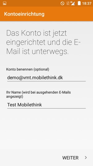 Geben Sie Ihrem Konto einen Namen und geben Sie Ihren Namen ein. Wählen Sie WEITER