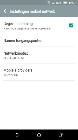 Schakel Gegevensroaming in of uit