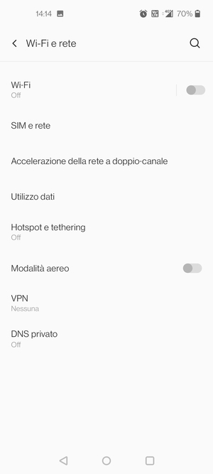 Seleziona SIM e rete