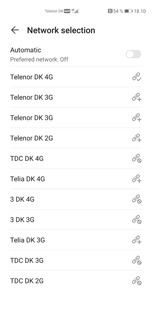 Select a network operator from the list
