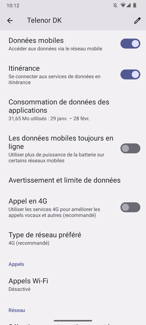 Activer ou désactiver Itinérance