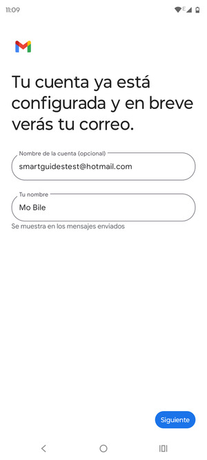 Déle a su cuenta un nombre y escriba su nombre. Seleccione Siguiente