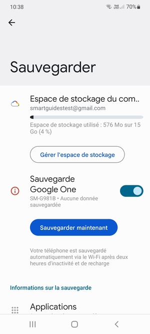 Sélectionnez Espace de stockage du compte