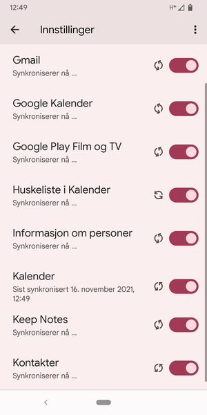 Dine kontakter fra Google vil synkroniseres til telefonen din