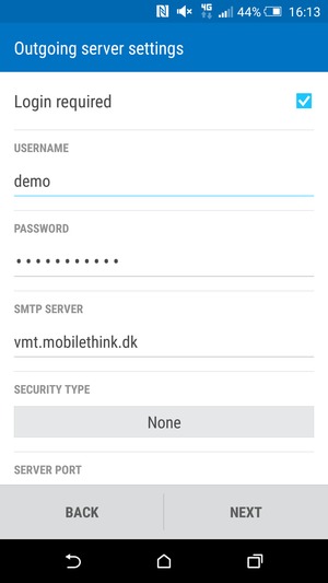 Enter Outgoing server address