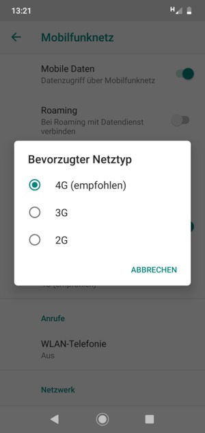 Wählen Sie die gewünschte Option