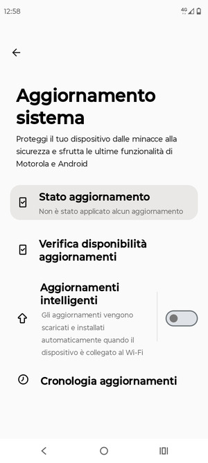 Seleziona Verifica  disponibilitá aggiornamenti