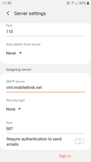Turn off Require authentication to send emails  and select Sign in
