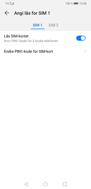 Velg SIM 1 eller SIM 2 og velg Endre PIN-kode for SIM-kort