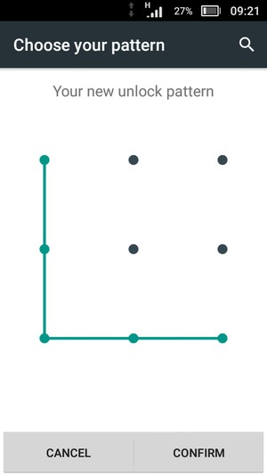 Draw the unlock pattern again and select CONFIRM