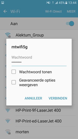 Voer het WiFi-wachtwoord in en selecteer VERBINDEN