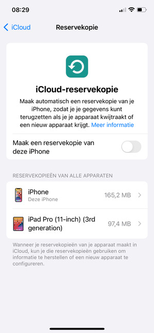 Schakel Maak een reservekopie van deze iPhone in