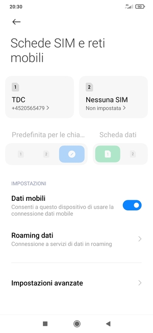 Seleziona Roaming dati