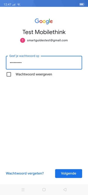 Voer uw wachtwoord in en selecteer Volgende