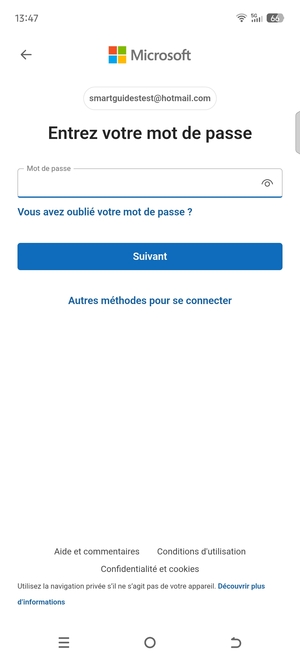 Saisissez votre Mot de passe et sélectionnez Suivant