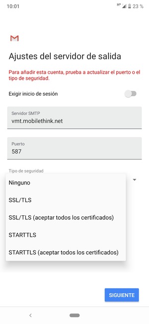 Seleccione Ninguno y luego seleccione SIGUIENTE