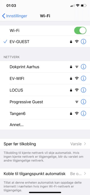Du er nå koblet til Wi-Fi-nettverket