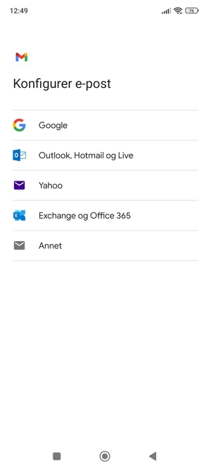 Velg Exchange og Office 365