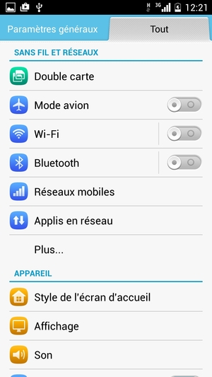 Pour changer de réseau en cas de problèmes de réseau, retournez au menu Tout et sélectionnez Réseaux mobiles