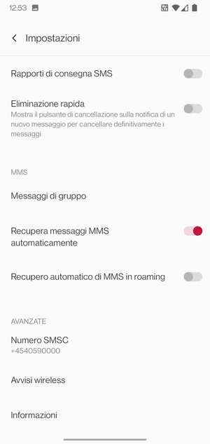 Seleziona Numero SMSC