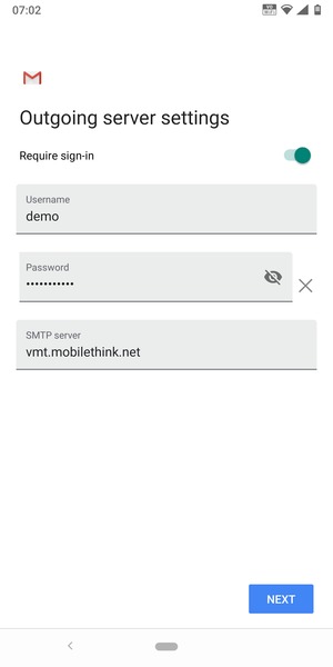 Enter  Outgoing server address