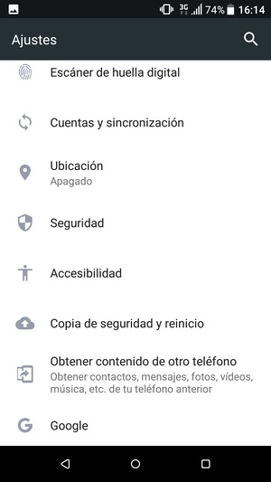 Desplácese y seleccione Seguridad