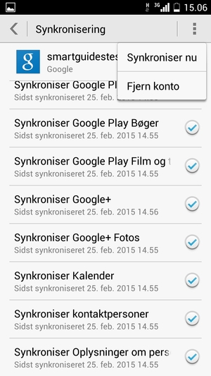 Vælg Menu-knappen og vælg Synkroniser nu