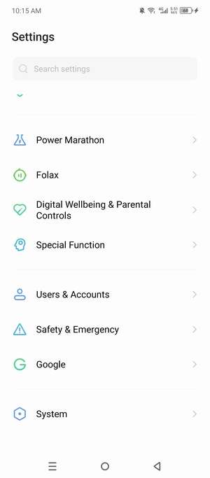 Return to the Settings menu and select Users & Accounts
