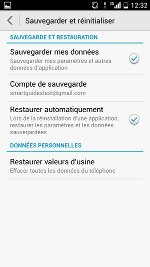 Sélectionnez Compte de sauvegarde