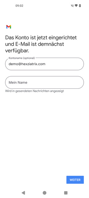 Geben Sie Ihrem Konto einen Namen und geben Sie Ihren Namen ein. Wählen Sie WEITER