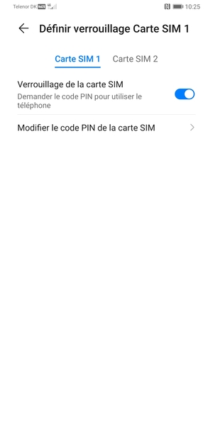 Sélectionnez Carte SIM 1 ou Carte SIM 2 et sélectionnez Modifier le code PIN de la carte SIM