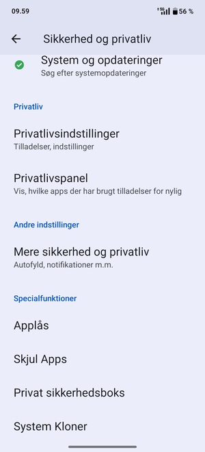 Scroll til og vælg Mere sikkerhed og privatliv