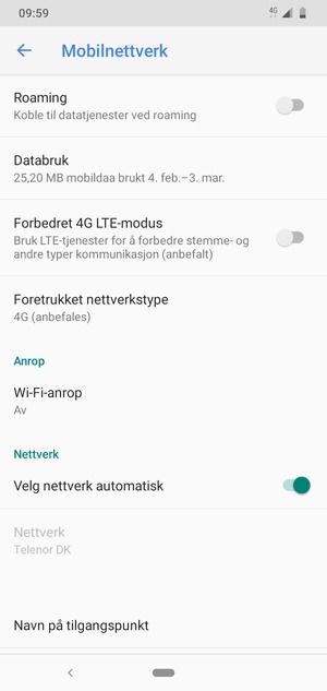 Slå av Velg nettverk automatisk