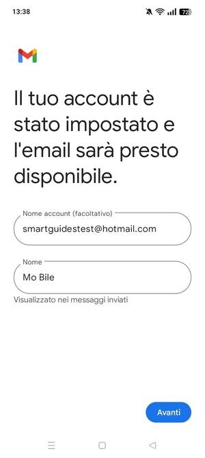 Scegli un nome per il tuo account e inserisci il tuo nome. Seleziona Avanti
