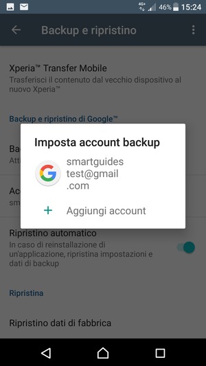 Seleziona il tuo account di backup