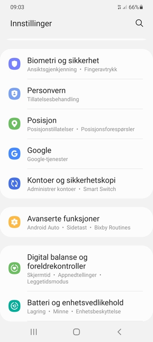 Bla til og velg Kontoer og sikkerhetskopi