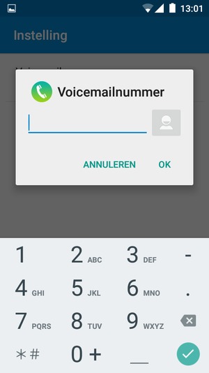 Voer het Voicemailnummer in en selecteer OK