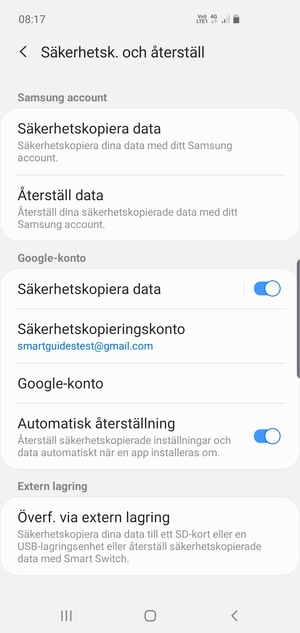 Välj Säkerhetskopieringskonto