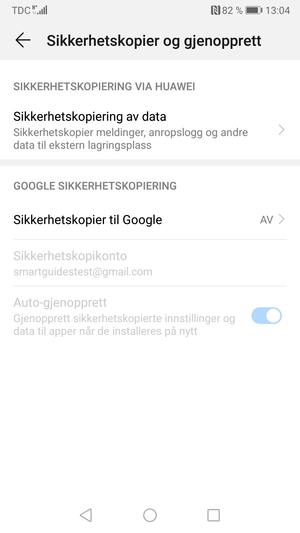 Velg Sikkerhetskopier til Google