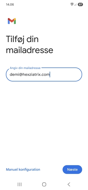 Indtast din e-mailadresse og vælg Næste