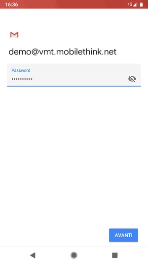 Inserisci la tua password e seleziona AVANTI