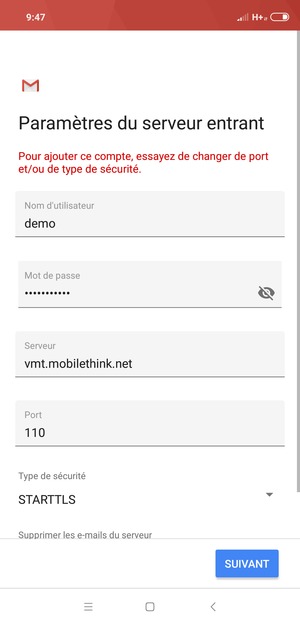 Sélectionnez Type de sécurité