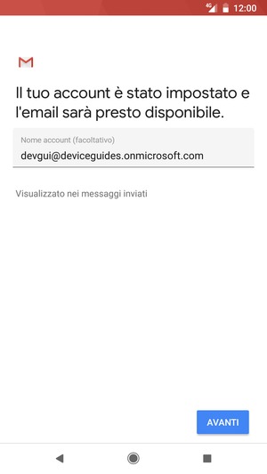 Scegli un nome per il tuo account e seleziona AVANTI