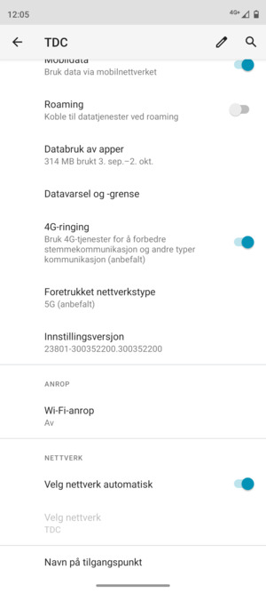 Slå Velg nettverk automatisk av