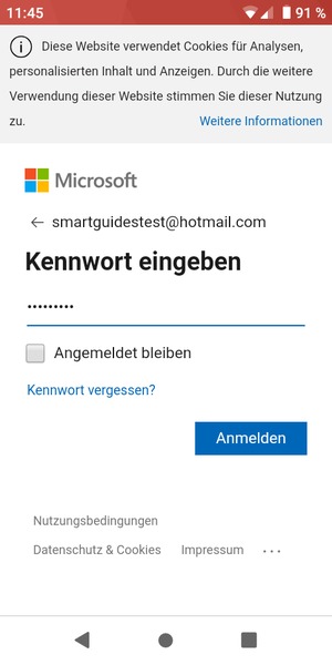 Geben Sie Ihre Hotmail Passwort ein und wählen Sie Anmelden