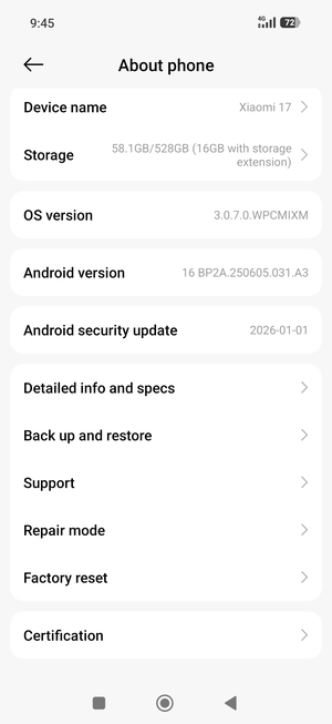 Scroll to and select Back up and restore